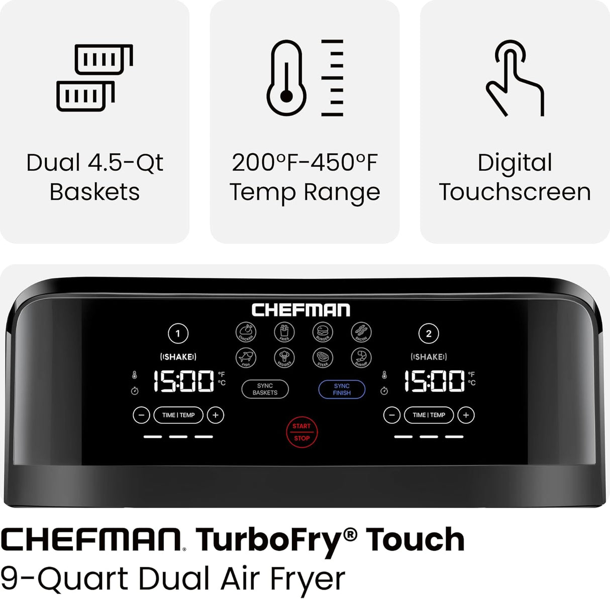 Freidora de aire Chefman TurboFry Touch, Doble capacidad.