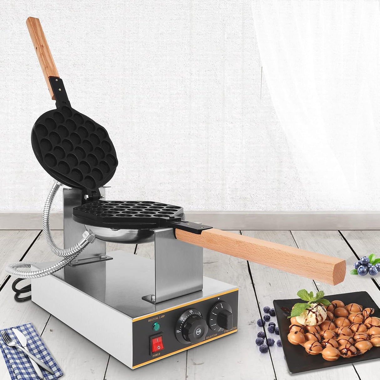 Máquina de Waffles Bubble, Acero Inoxidable 304, 1400W 110V