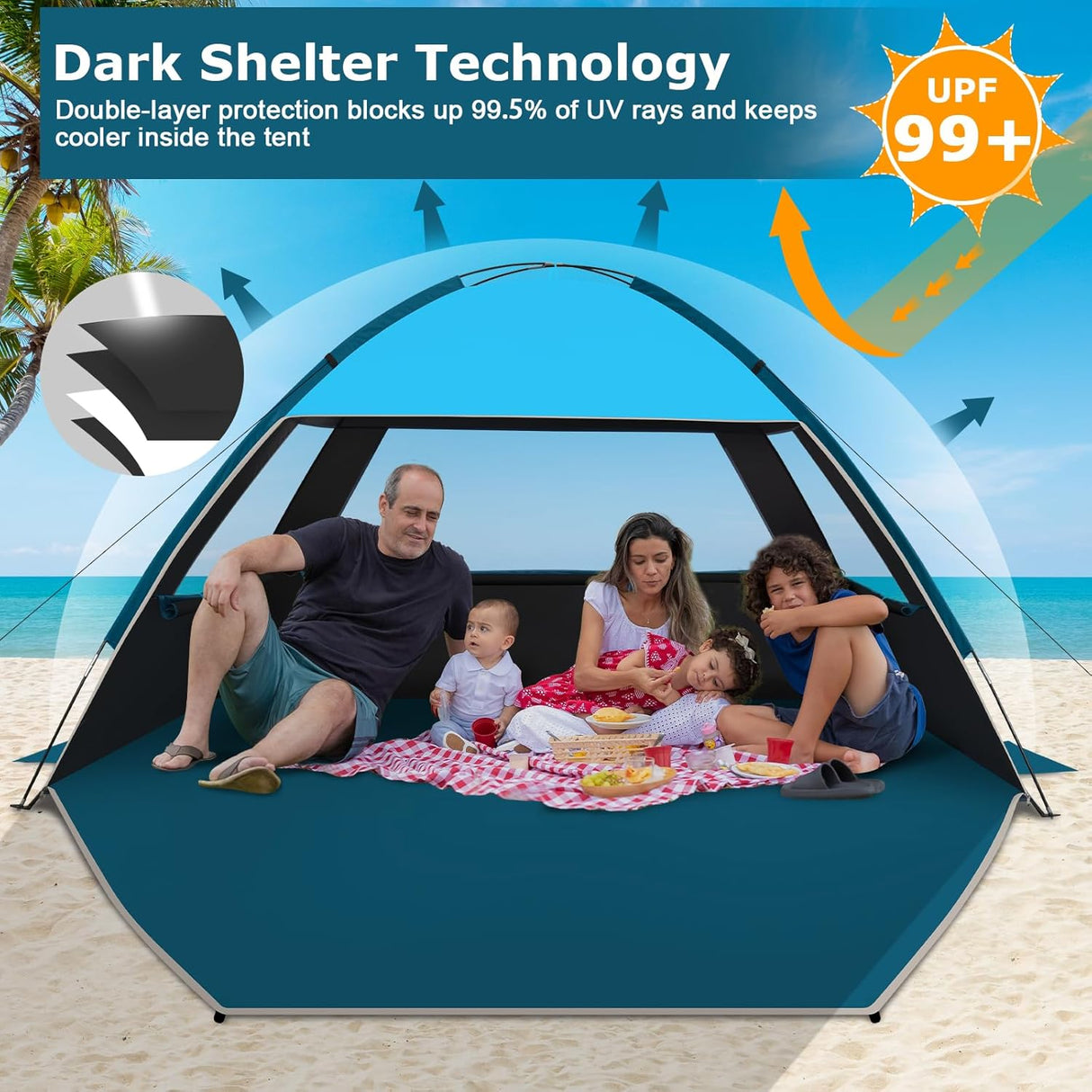 Tienda de Playa UPF 50+, Ligera y Fácil de Montar