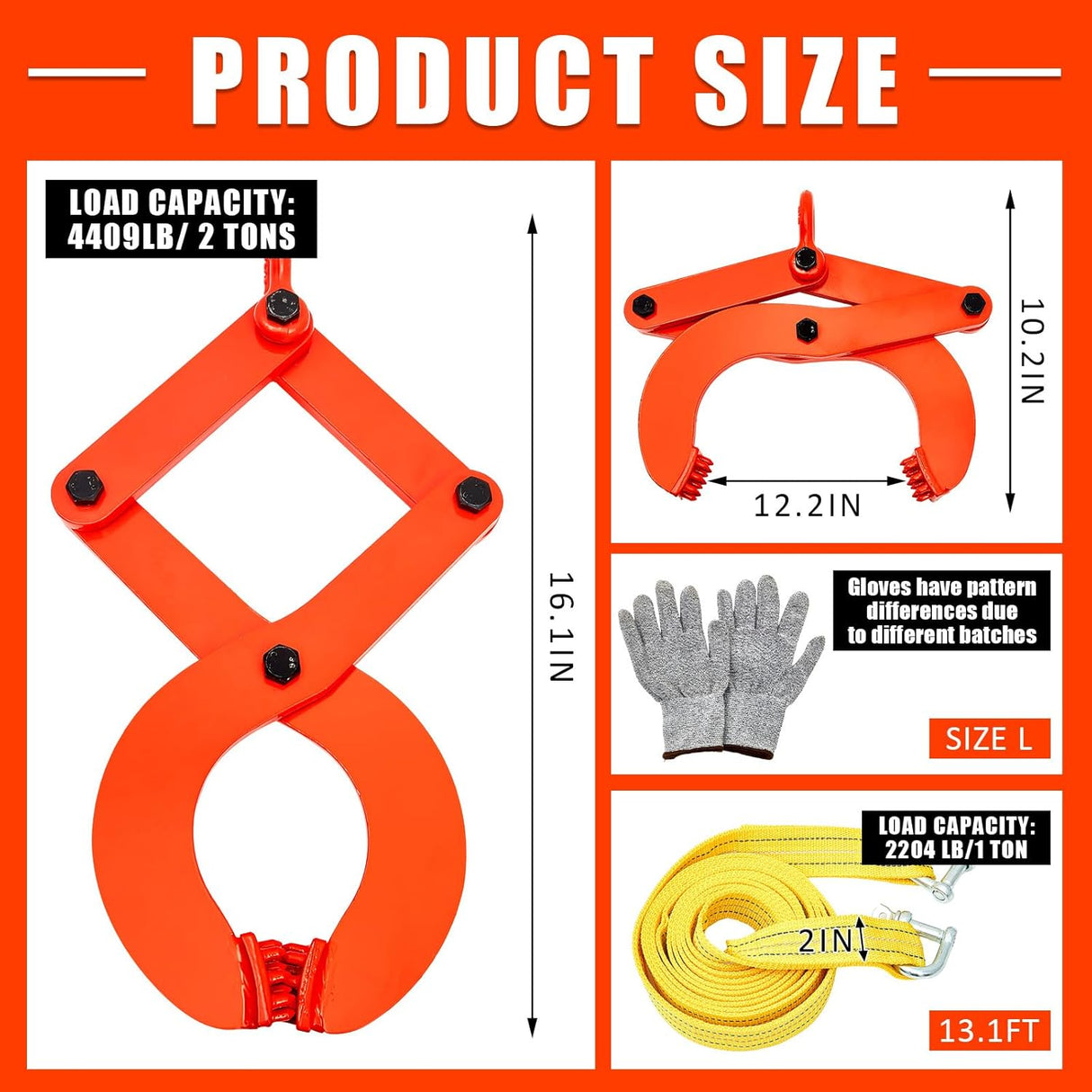 Kit de agarre para palets 1t, incluye ganchos y correa.