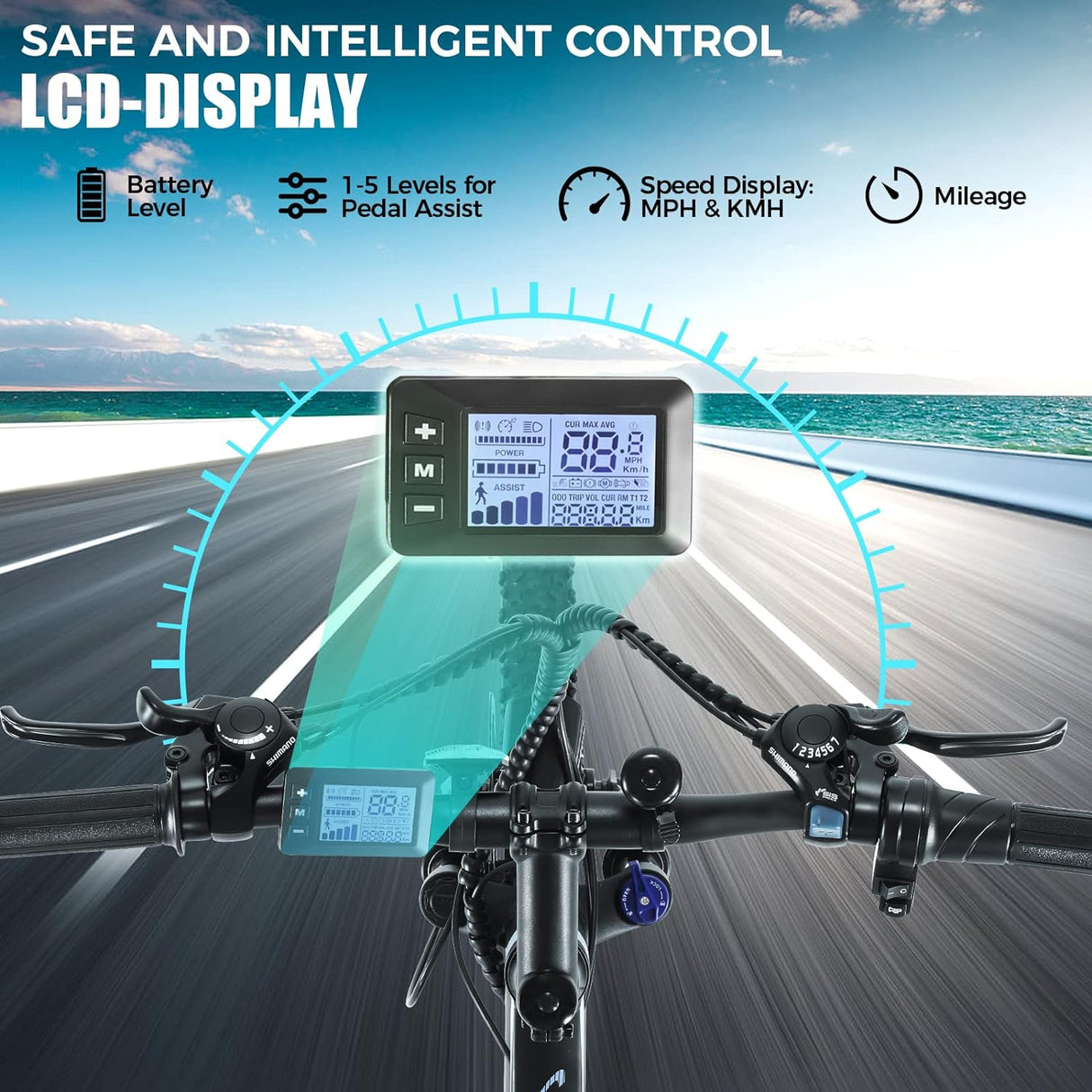 Bicicleta Eléctrica ANCHEER 750W, 55 millas, 21 Velocidades