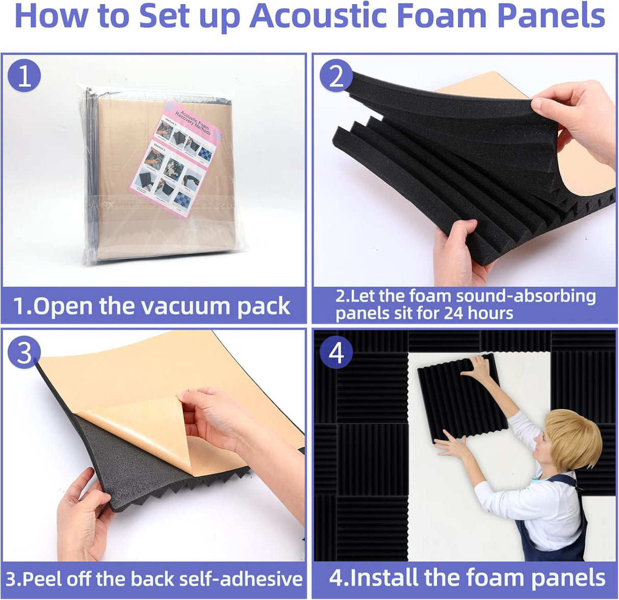 Paneles Acústicos 24 Pack, Espuma Aislante, 1 x 12x 12