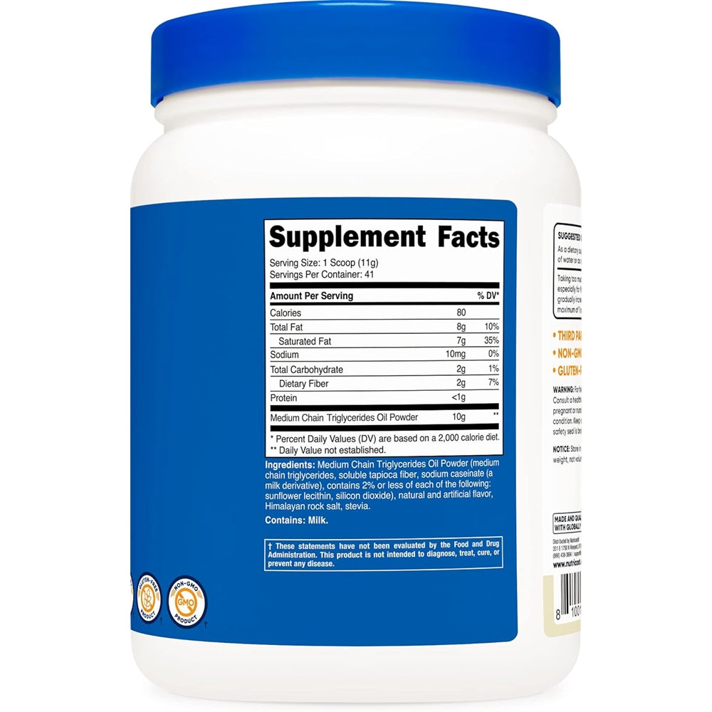 Suplementos Nutricost MCT aceite en polvo 1lb vainilla