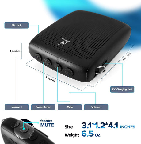 Amplificador de voz portátil con micrófono y altavoz Bluetooth