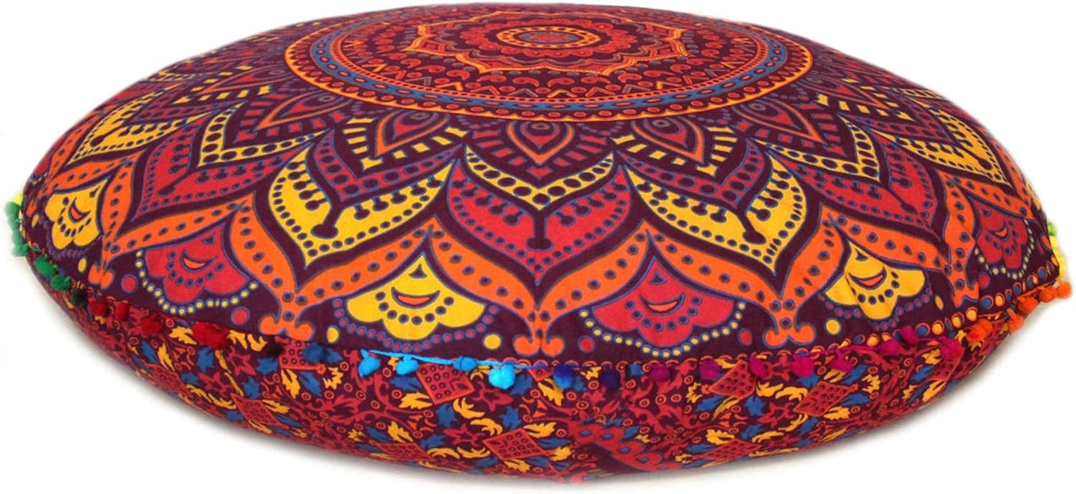 Cojín de mandala para suelo, meditación, asiento otomano, hippie, decorativo, redondo, bohemio, azul, fundas grandes, para exteriores, diseño de flores, cómodo, cama, sofá, puf para mujer (solo funda)