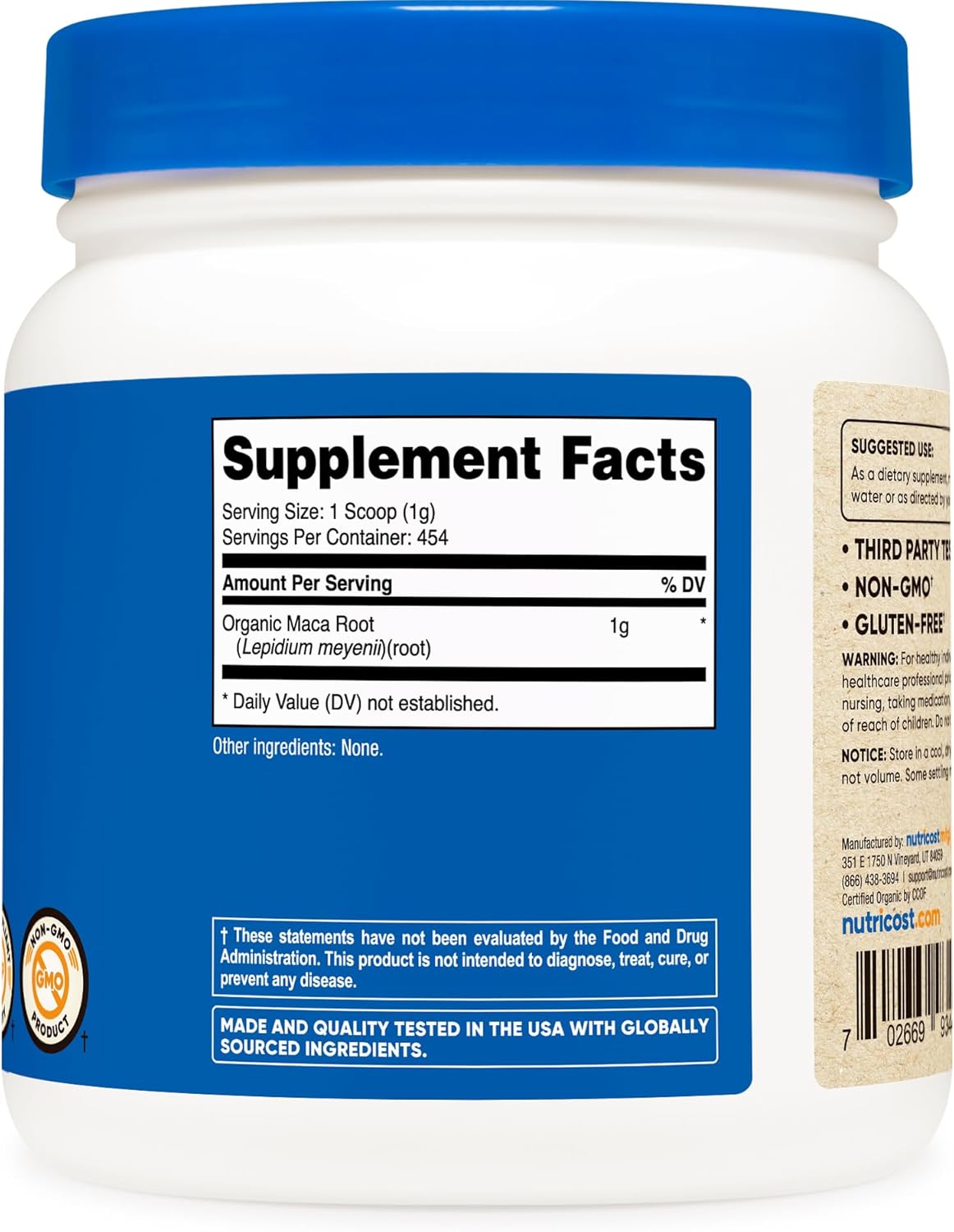 Maca Orgánica Nutricost en Polvo 1LB