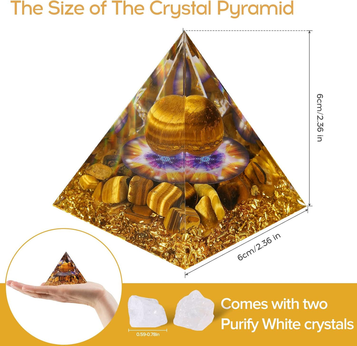 Pirámide de orgón para energía positiva, de ojo de tigre