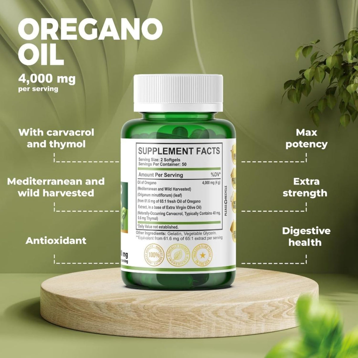 MB One Aceite de Orégano 4000mg - Extracto 65:1, Carvacrol, 100 cápsulas