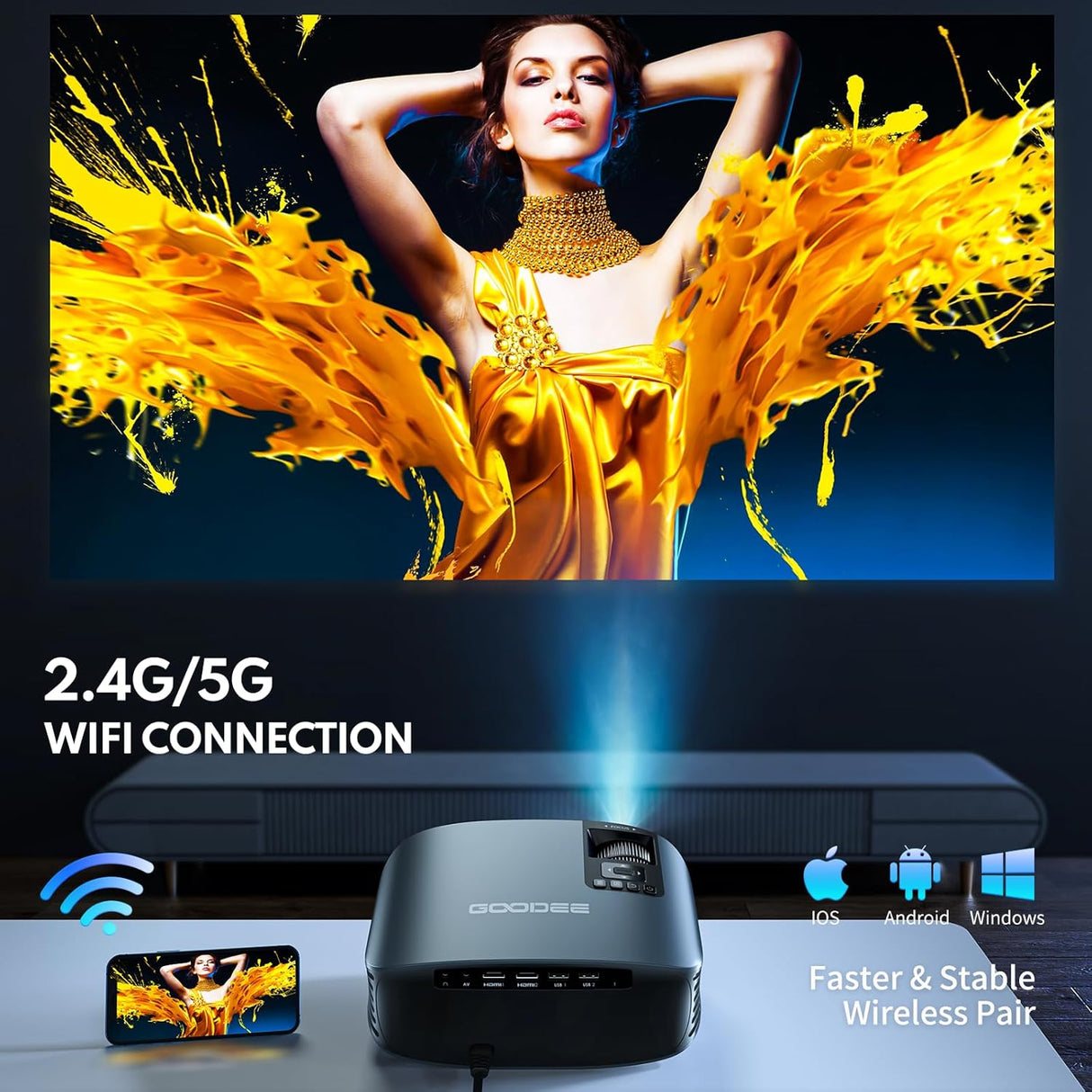 Proyector GooDee 4K WiFi Bluetooth, Mini FHD 1080P, YG600 Plus