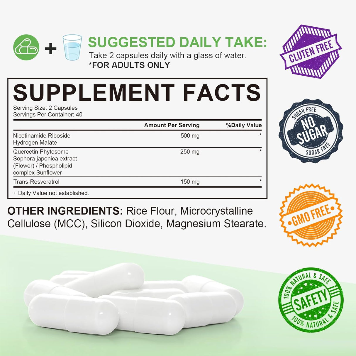 Suplemento NAD+, Nicotinamida Ribósido 900mg, 80 Cápsulas