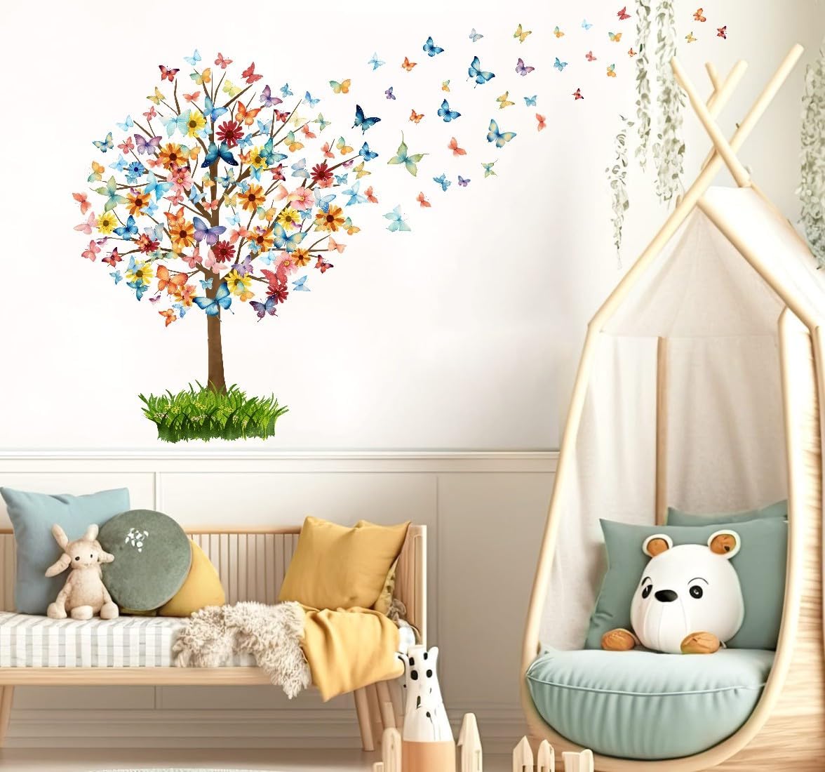 Vinilo Decorativo Mariposas y Árbol, Pared Infantil, Modelo A