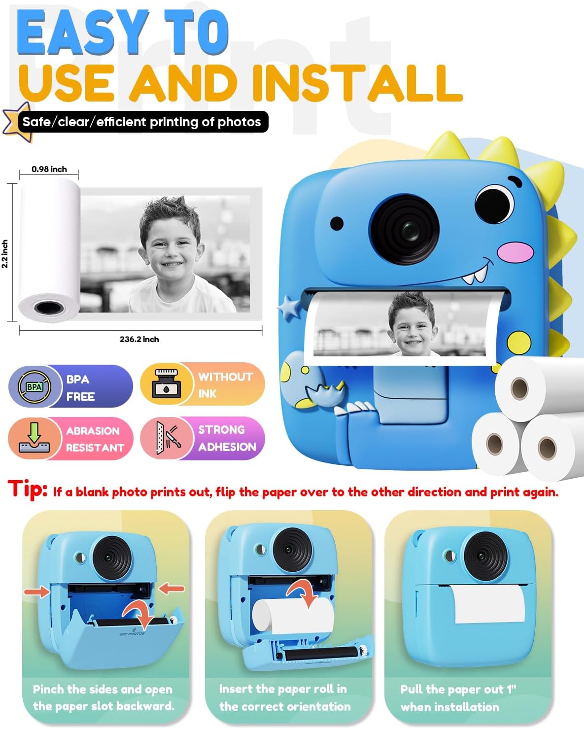 Cámara instantánea para niños, 1080P, portátil y divertida