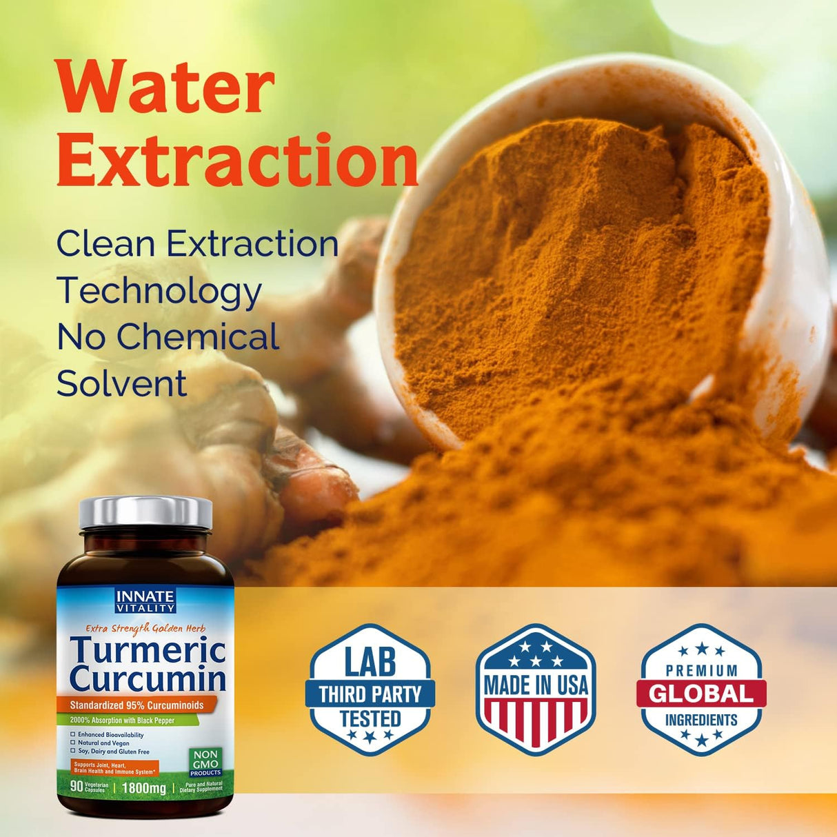 Suplemento de Curcumina de Cúrcuma, 95% Curcuminoides 90 Cáp