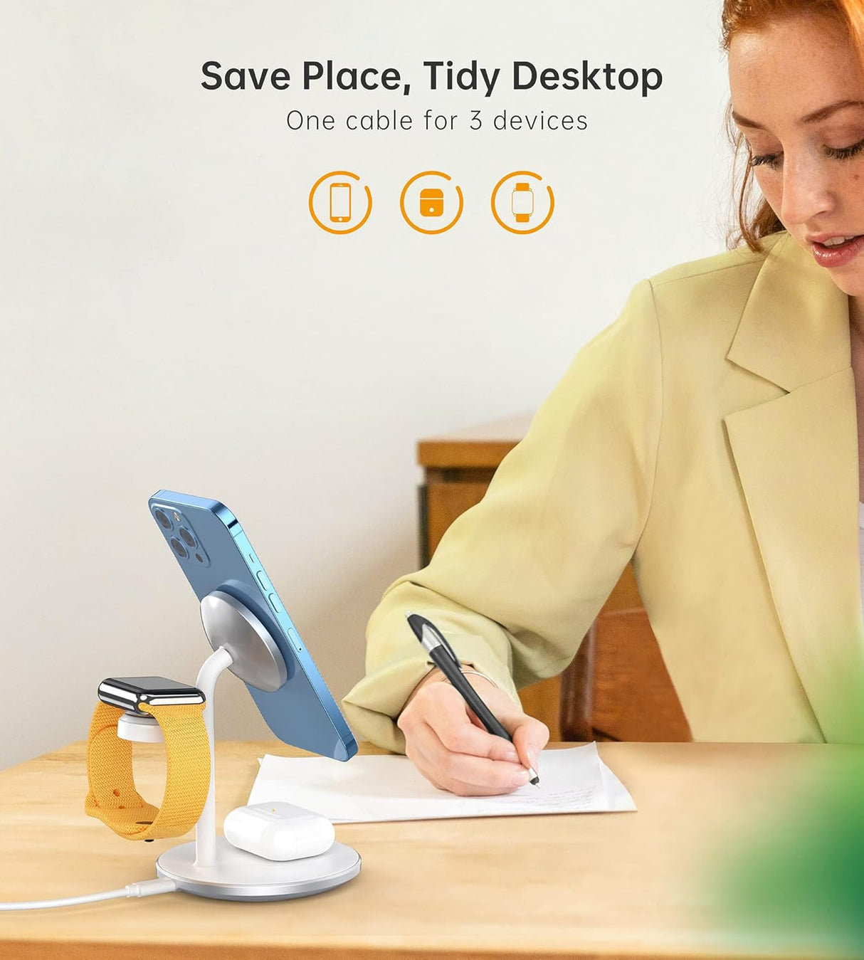 Cargador o Estación de carga inalámbrica 3 en 1 blanco