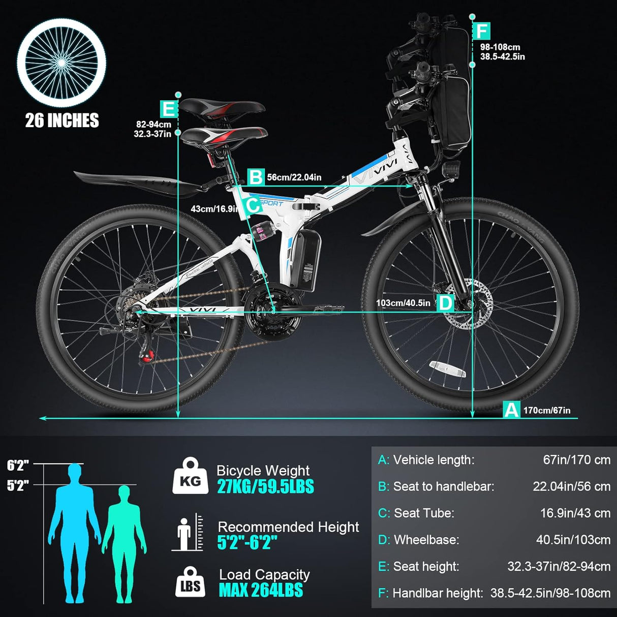 Bicicleta Eléctrica Vivi 500W, 26, Batería Extraíble, Modelo EB500