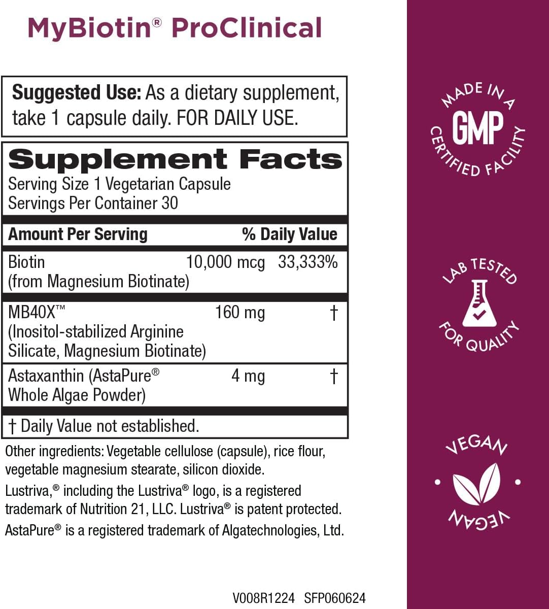 Purity Products MyBiotin ProClinical, cabello más grueso y combate arrugas MB40X