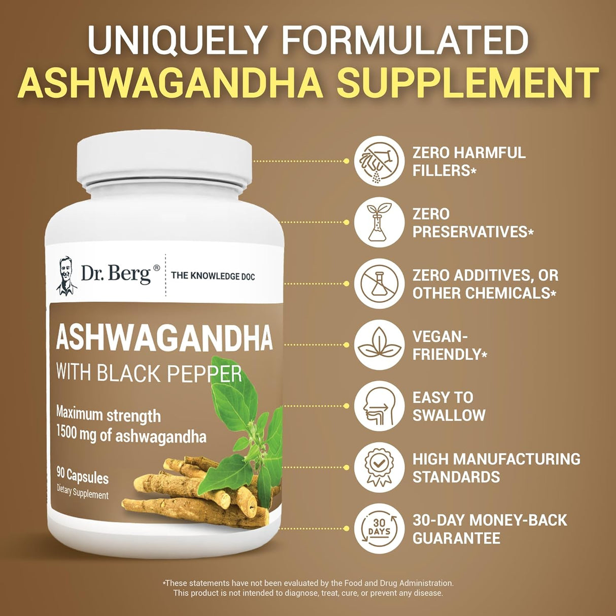 Dr. Bergs Ashwagandha con suplemento de pimienta negr 90cáp