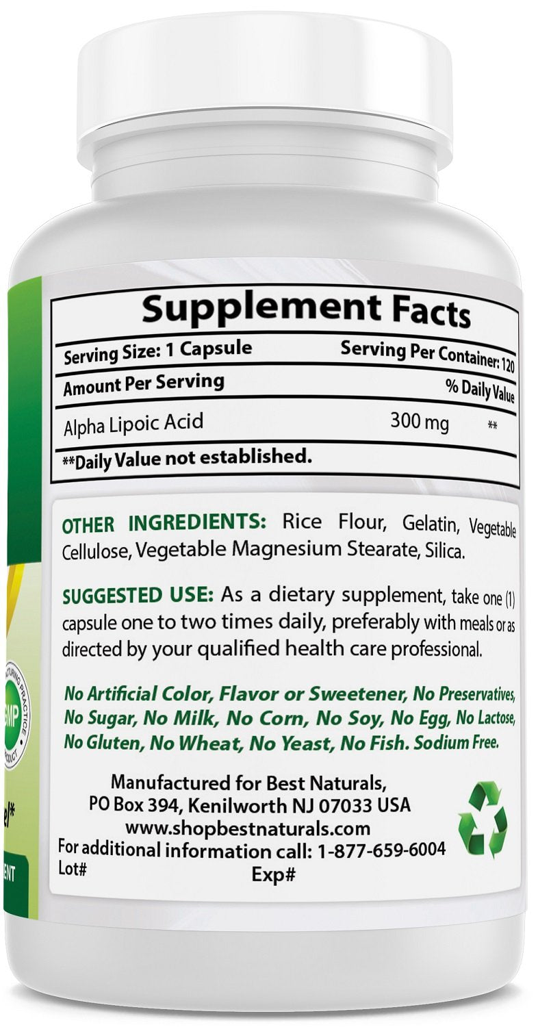 Best Naturals Alpha Lipoic Acid 300 mg 120 Capsules