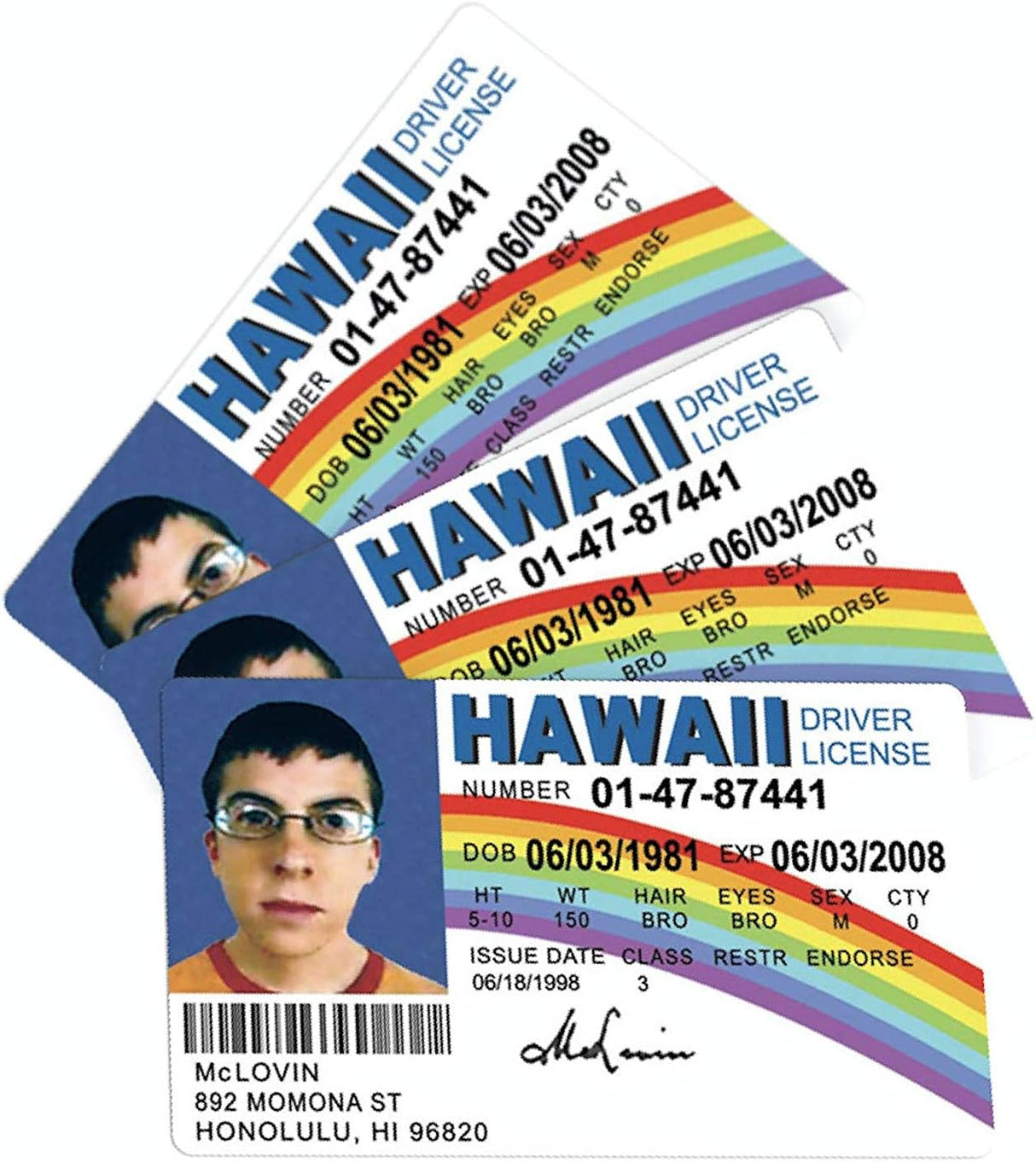 Tarjetas de Broma Divertidas para Disfraz - Modelo McLovin