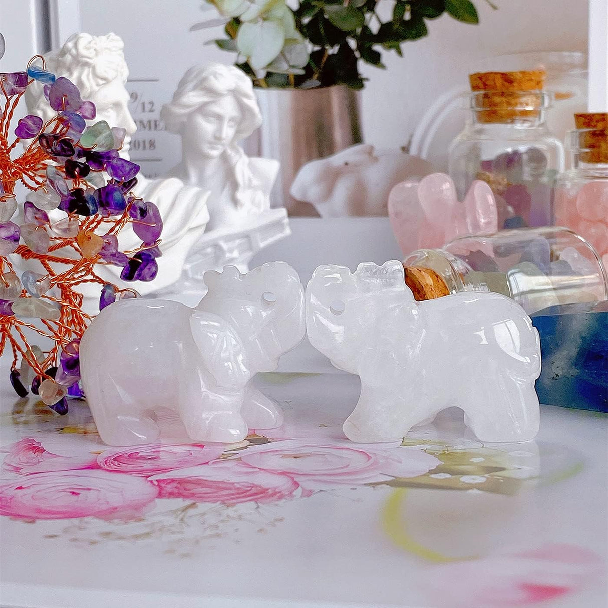 QINJIEJIE Cristales de elefante de cristal transparente