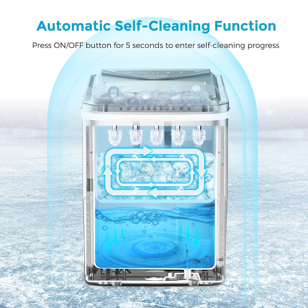 Máquina de Hielo Portátil, Autolimpiante, 26lbs/24h, Silver