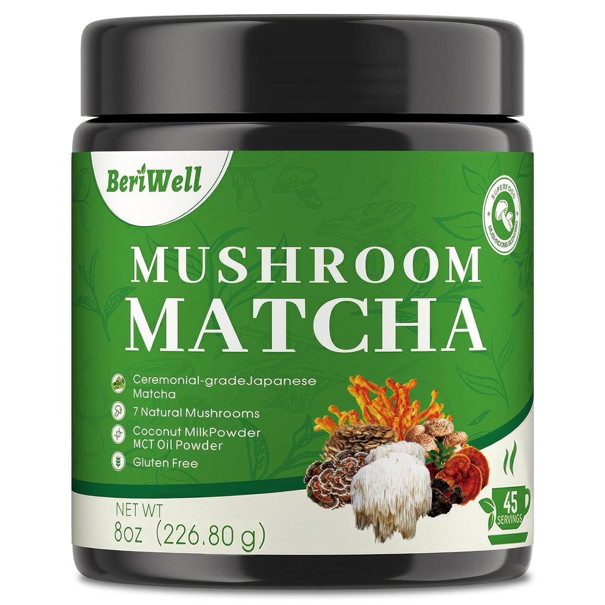 Polvo de Matcha con Hongos Superfood, 8 Oz, Sabor Delicioso