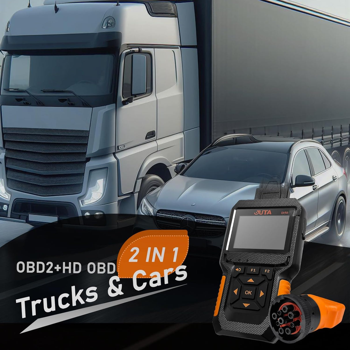 Escáner JUTA D50 OBD2 para coches y camiones, diagnóstico HD