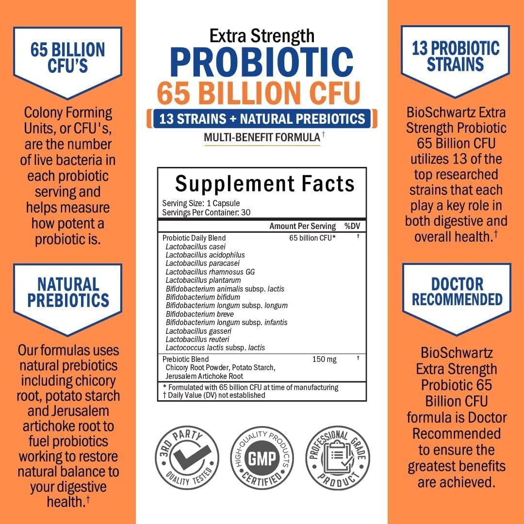 Suplemento Probiótico 65 mil millones para mujeres y hombre