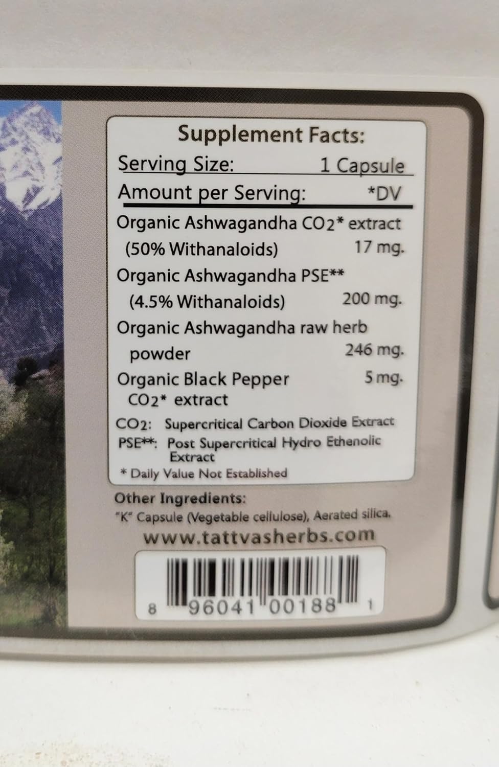 Cápsulas de Ashwagandha Orgánica Tattva's Herbs, 120 Veggie