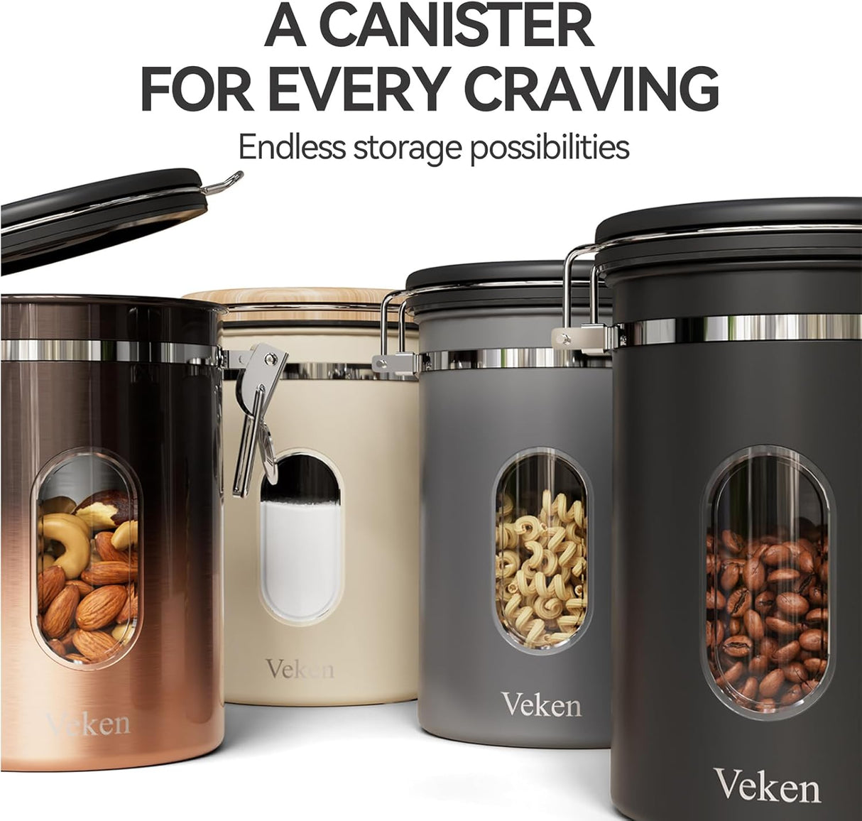 Veken Canister de Café con Ventana, Apto para Alimentos, 22OZ