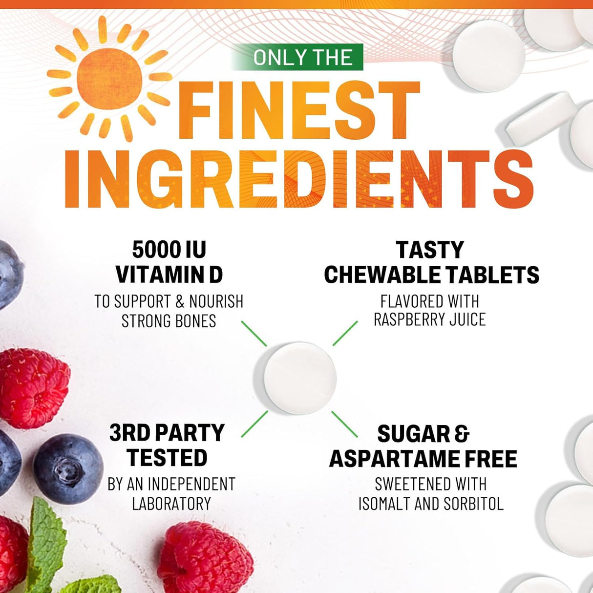 Suplemento de Vitamina D3 5000 IU - Alta Potencia, 120 Tabletas