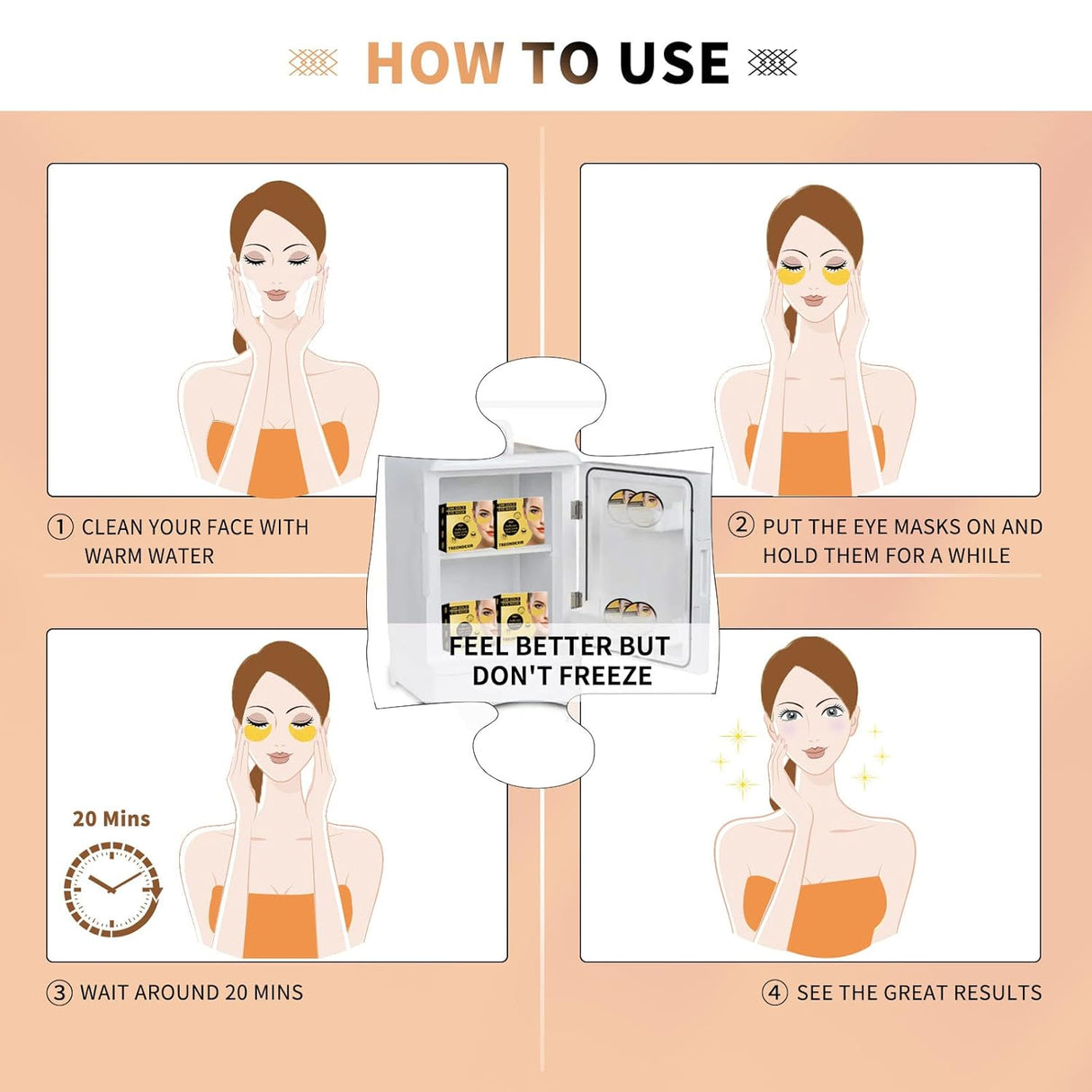 Máscaras de ojos de oro de 24 quilates para ojeras