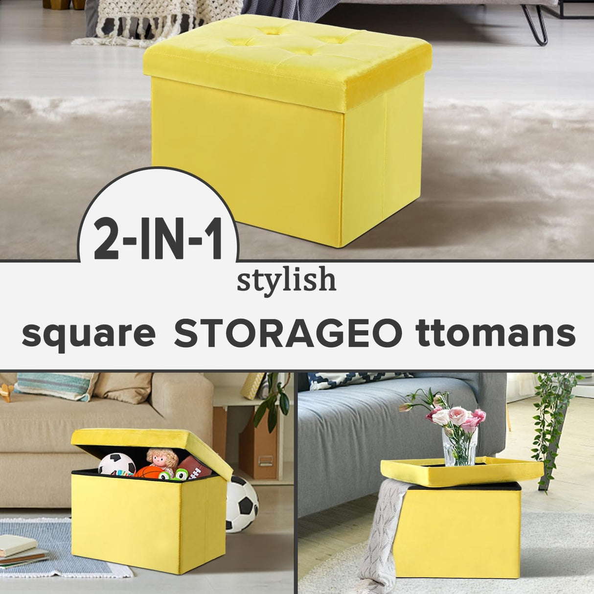 Ottomán de almacenamiento plegable con reposapiés y acolchado