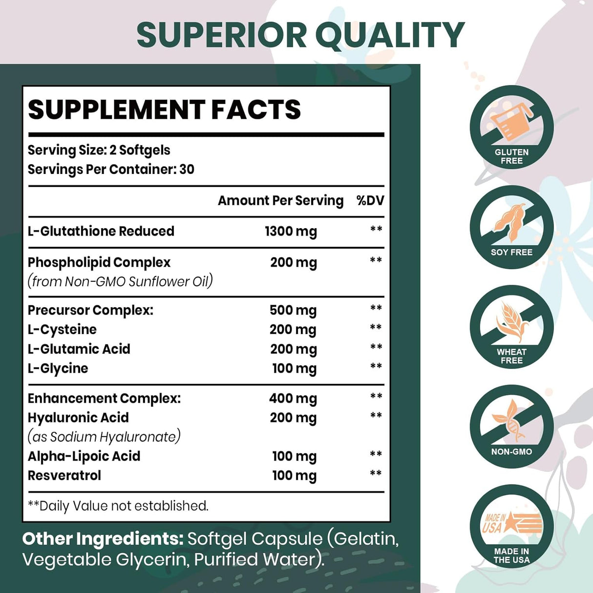 Suplemento de glutatión con ácido hialurónico resveratrol