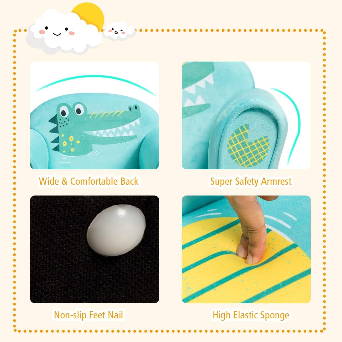 Silla reposabrazos para niños pequeños, diseño de cocodrilo