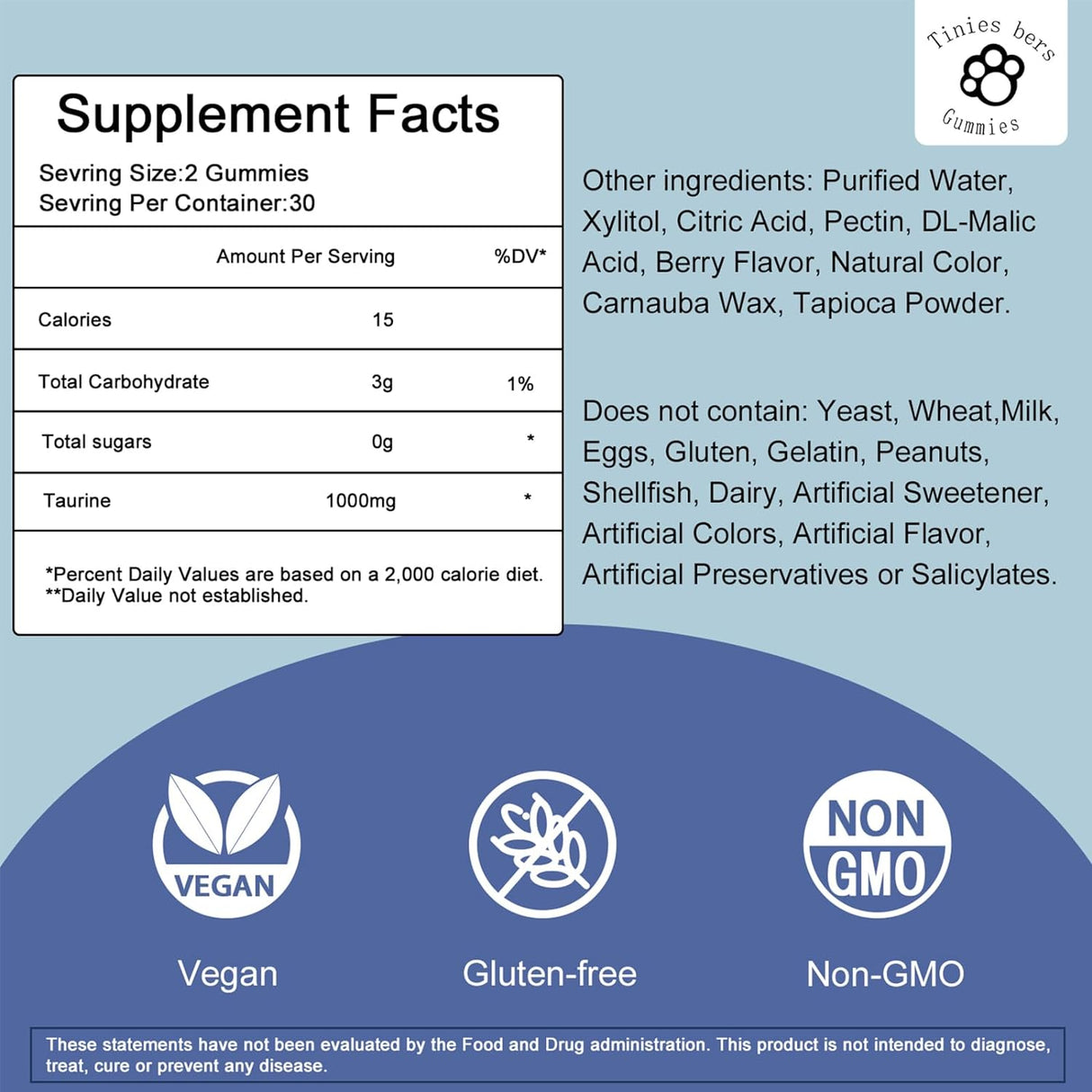 Gomitas de taurina de 1000 mg, sin azúcar para adultos