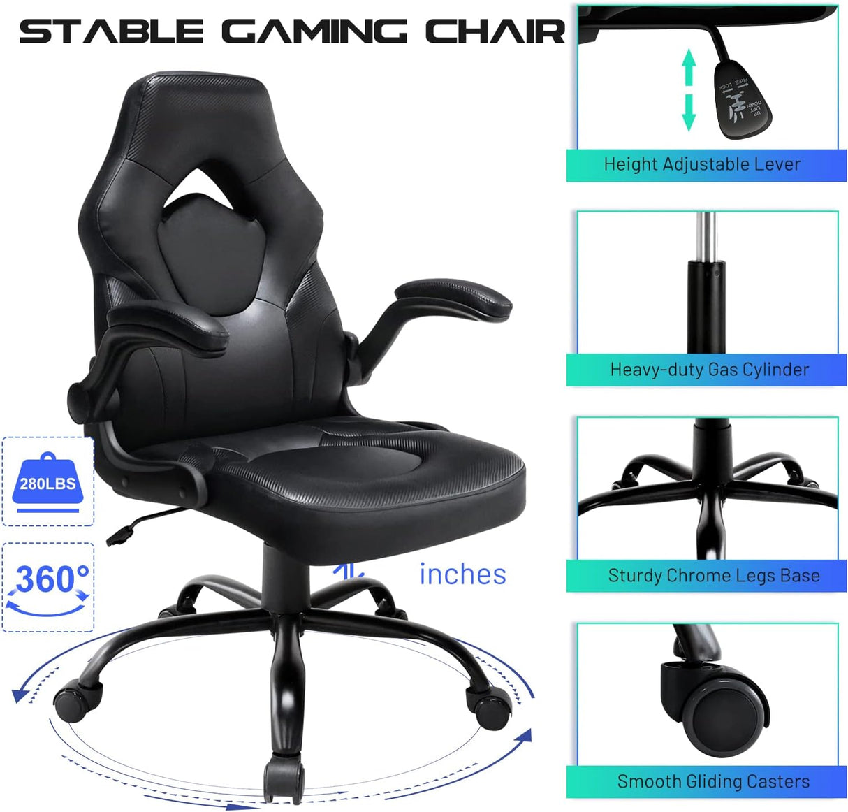 Silla Gaming de cuero regenerado, Negro S6YH Wonder Comfort
