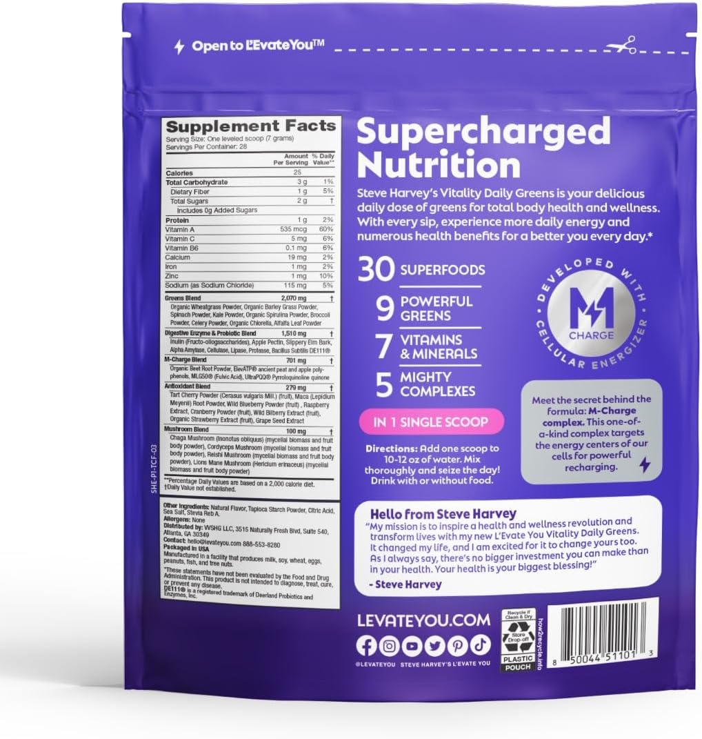 Suplemento Steve Harvey's Greens Powder sabor a cereza