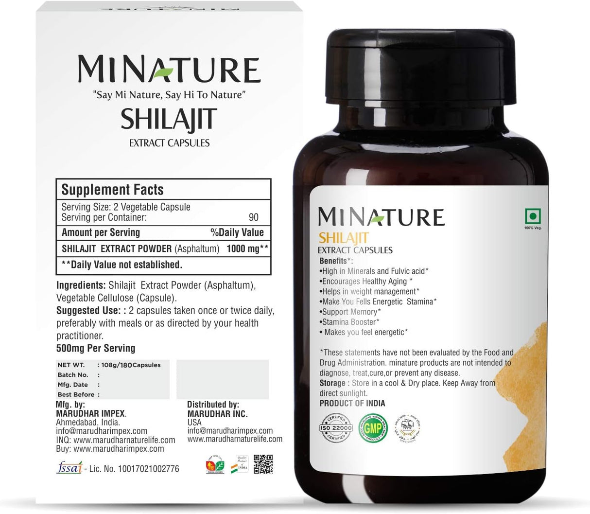 Cápsulas de Extracto de Shilajit 100% Puro - 1000 mg
