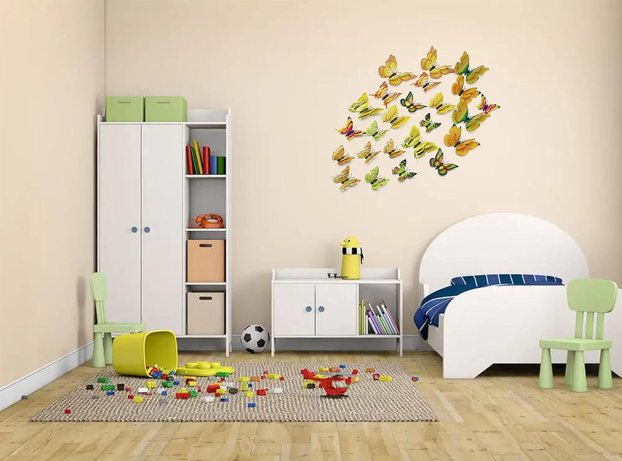Decoración de Pared Mariposas 3D, 24 Pcs, Magnéticas, Removibles