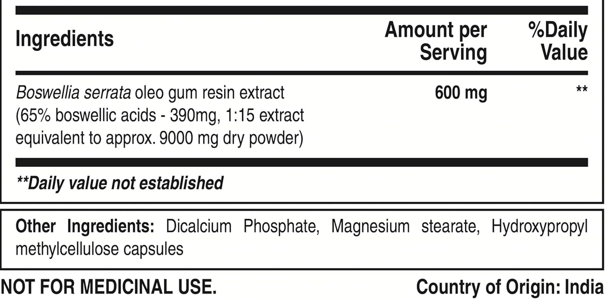 Extracto de Boswellia Serrata 600mg con 65% Ácidos Boswélicos