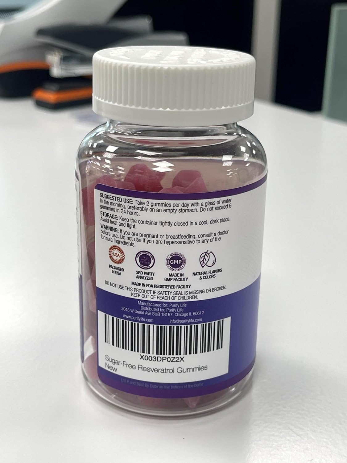 Suplemento Gomitas de resveratrol sin azúcar 1500 mg 60 un