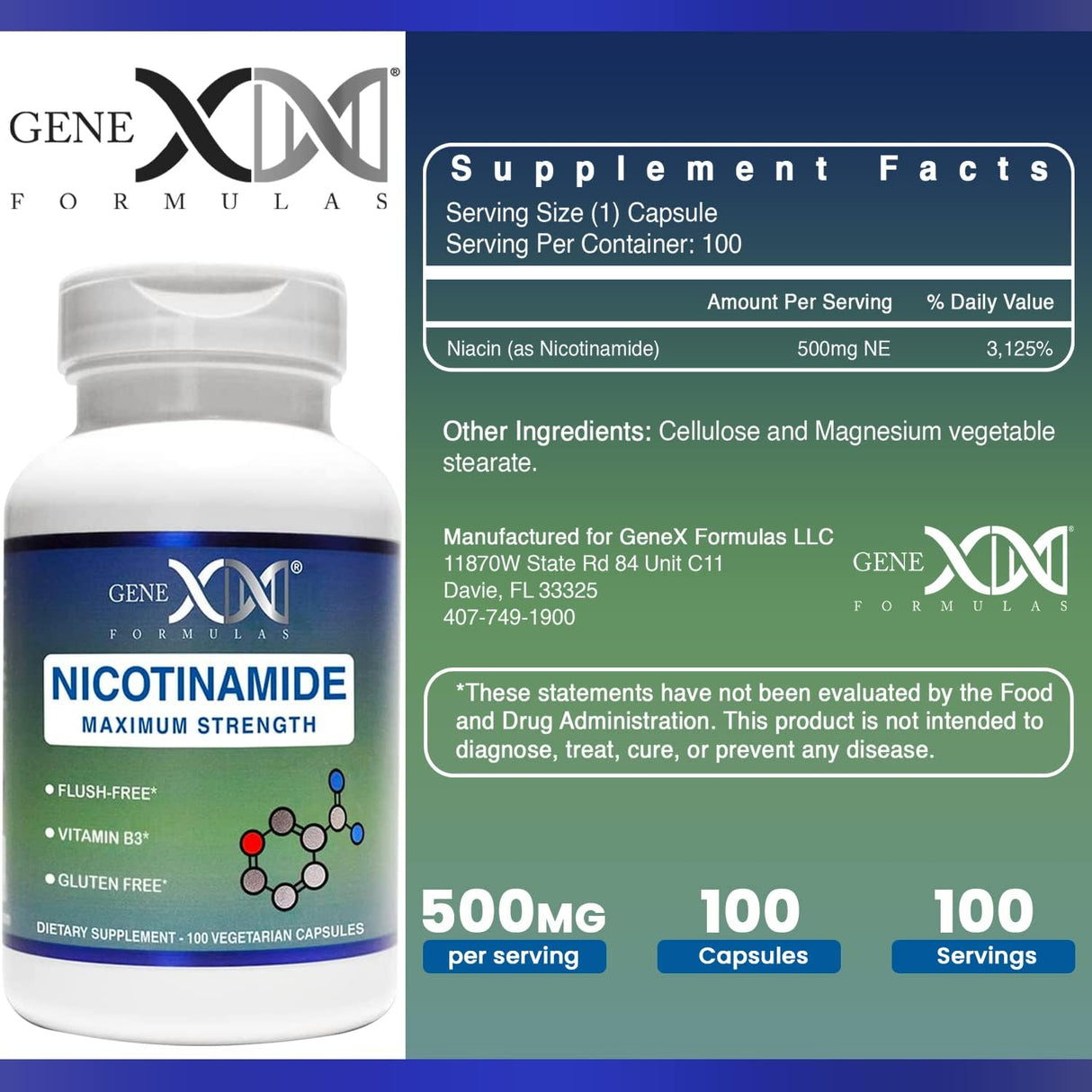 Suplemento Nicotinamida 500 mg no ribósido ni mononucleótido