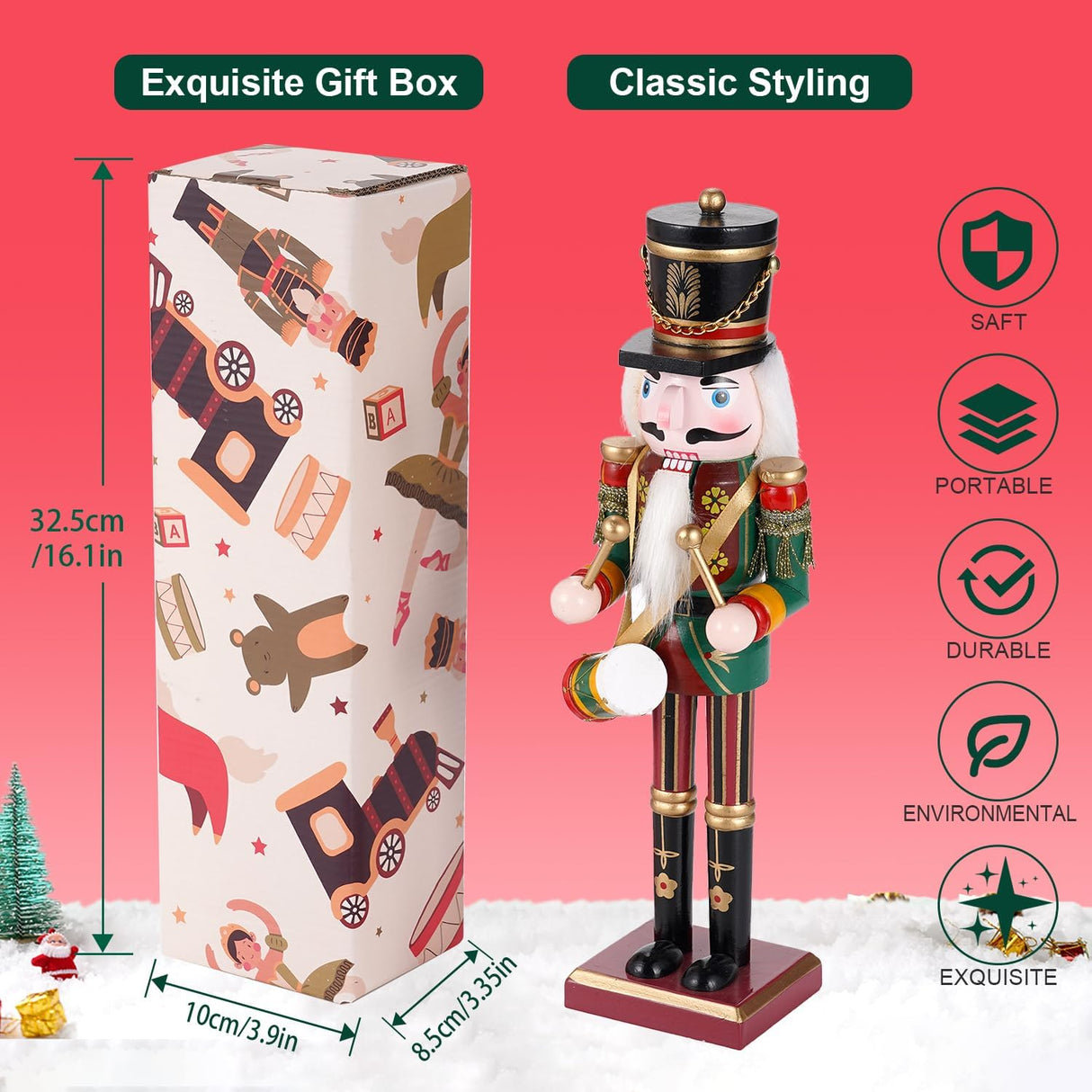 Adorno de Navidad Nutcracker, figura de madera, 30 cm, Drummer