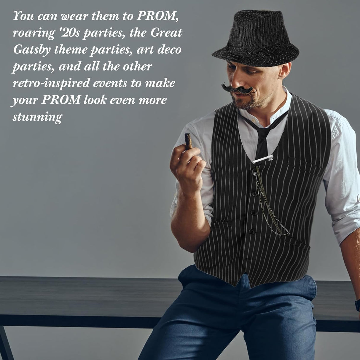 Disfraz de Hombre SATINIOR 1920s con Chaleco, Sombrero y Reloj