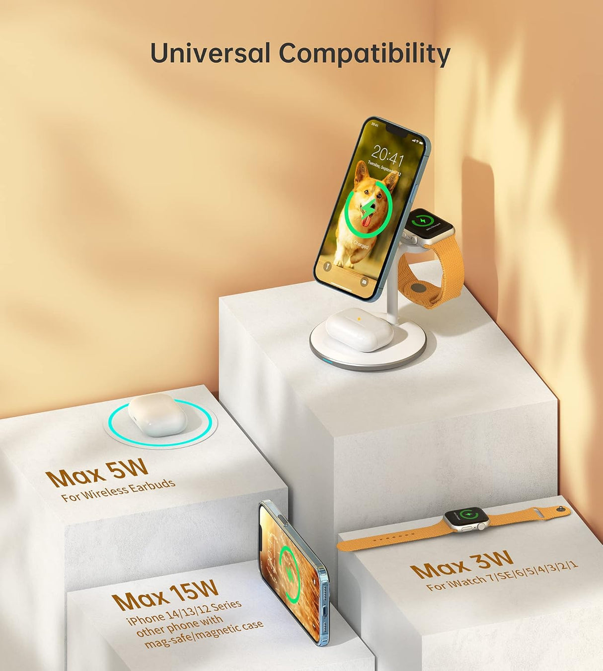 Cargador o Estación de carga inalámbrica 3 en 1 blanco