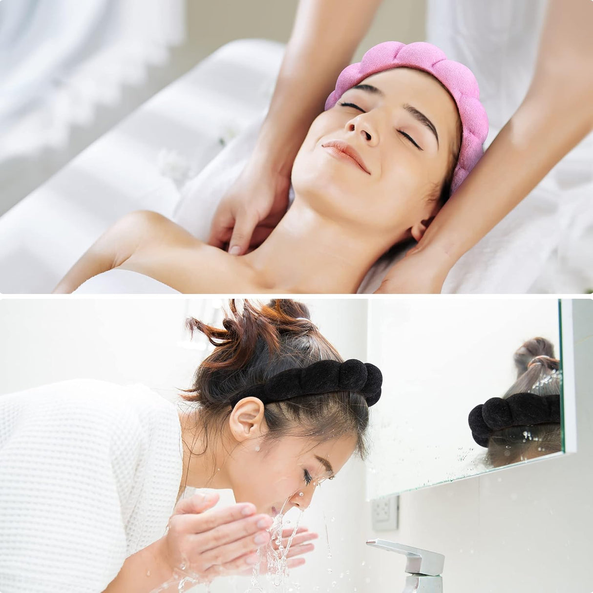 Diademas de spa para lavar la cara o el rostro rosa y negro