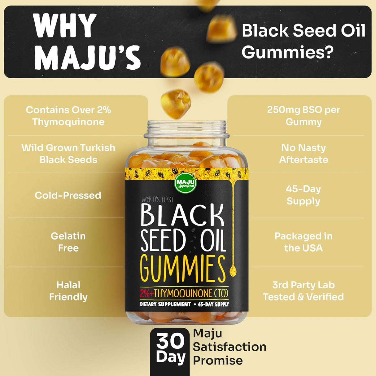 Gummies de Aceite de Semilla Negra MAJU, 500mg, 90ct