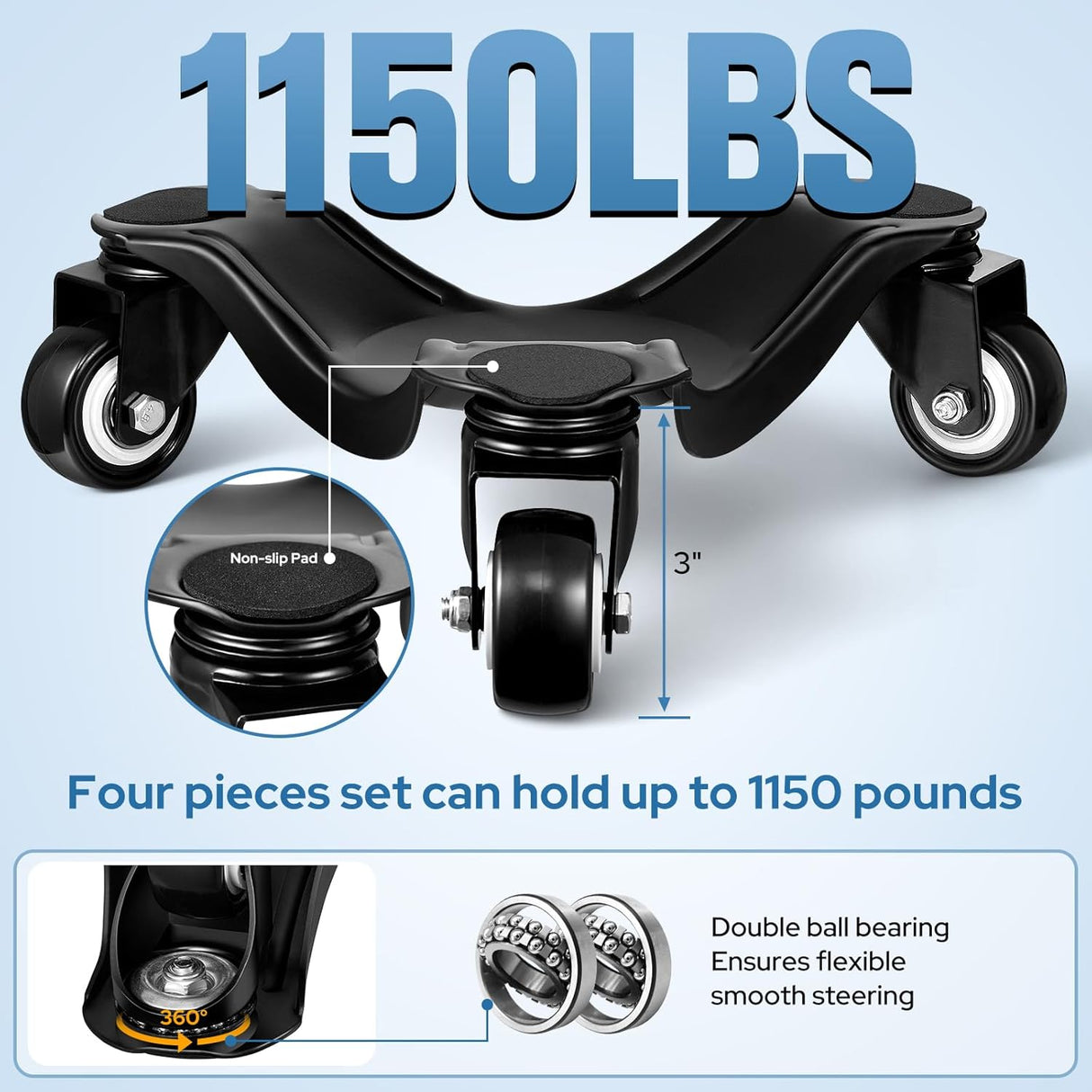 Dolly Móvil KEDSUM 1150 Lbs Capacidad, 3 Ruedas, Tri-Dolly