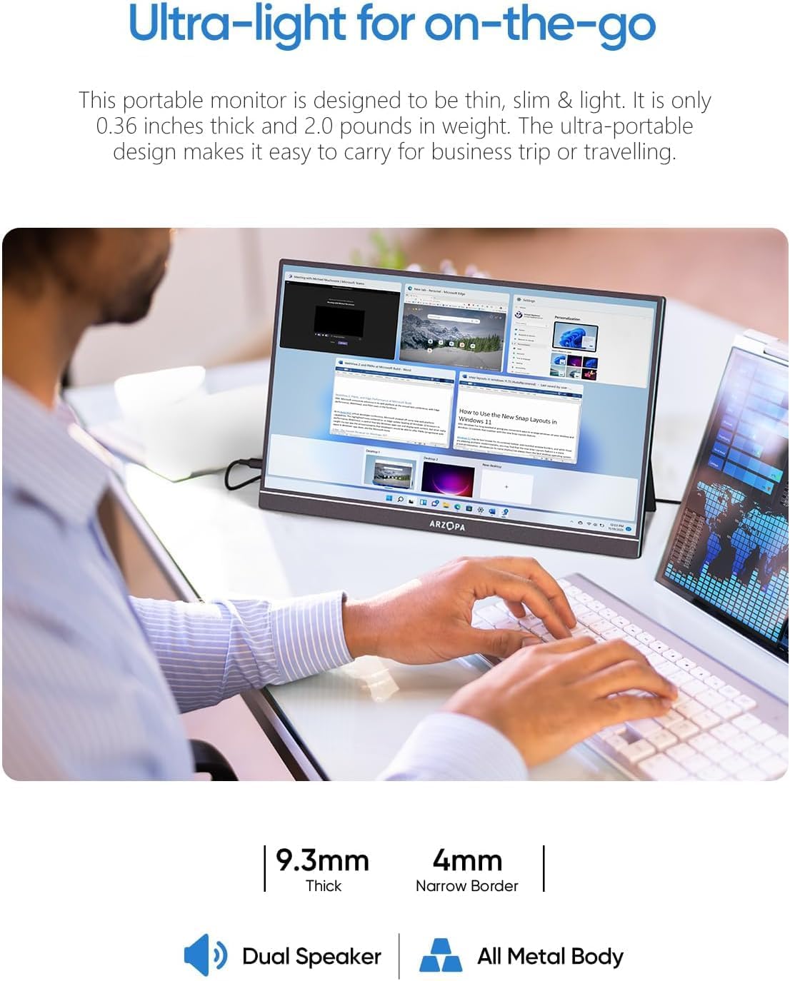 Monitor portátil ARZOPA 17.3 1080P FHD HDMI USB C - A1M